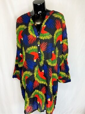 Tropical Parrot Print Tunic Top Black Multicolour Medium